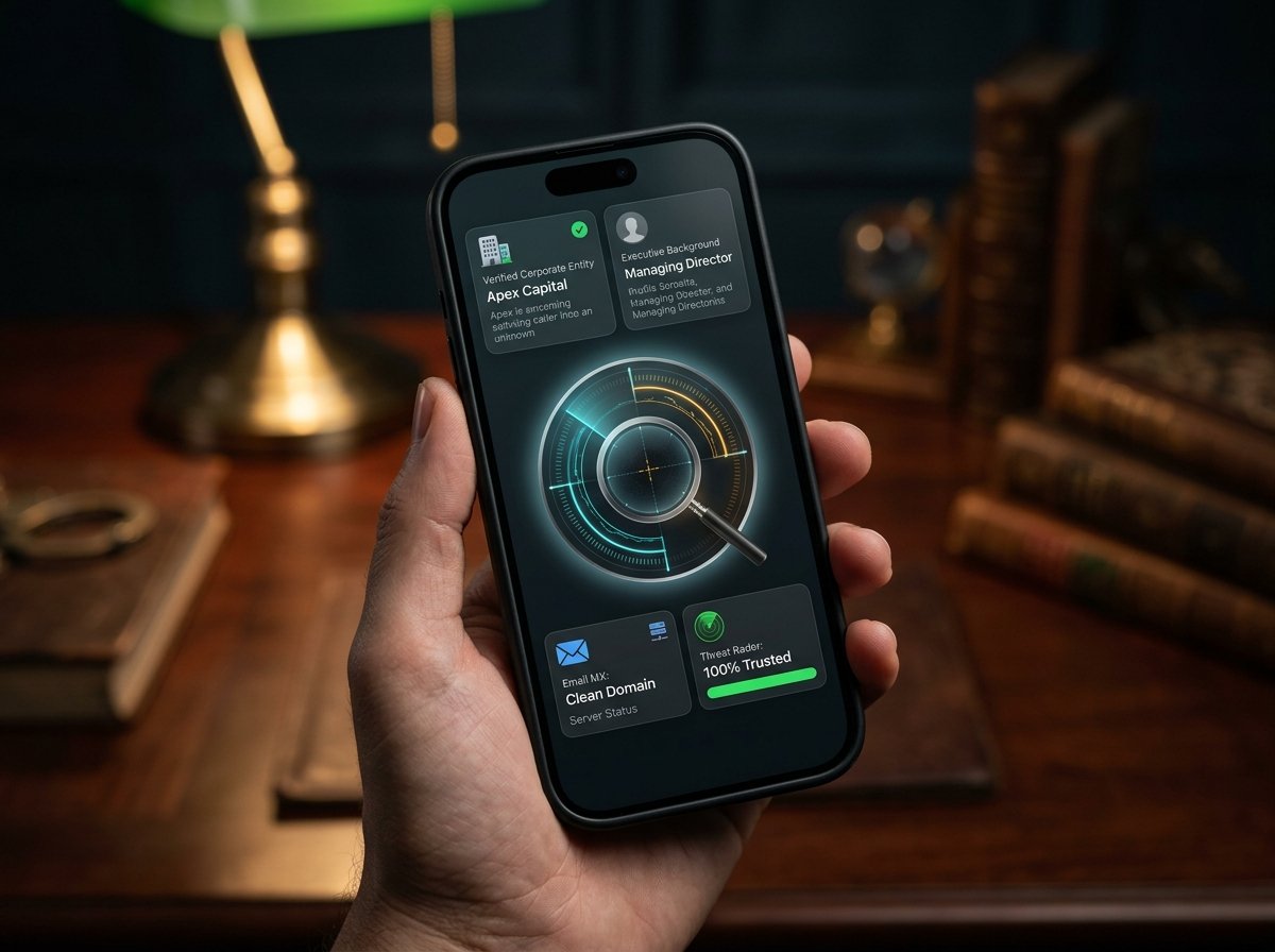 Sherlock AI Forensic Identity Investigation HUD with scanner reticle analyzing unknown caller