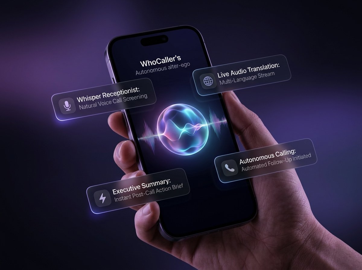 Venom AI Autonomous Alter-Ego showcasing Whisper Receptionist, Live Translation, Executive Summary, and Autonomous Calling